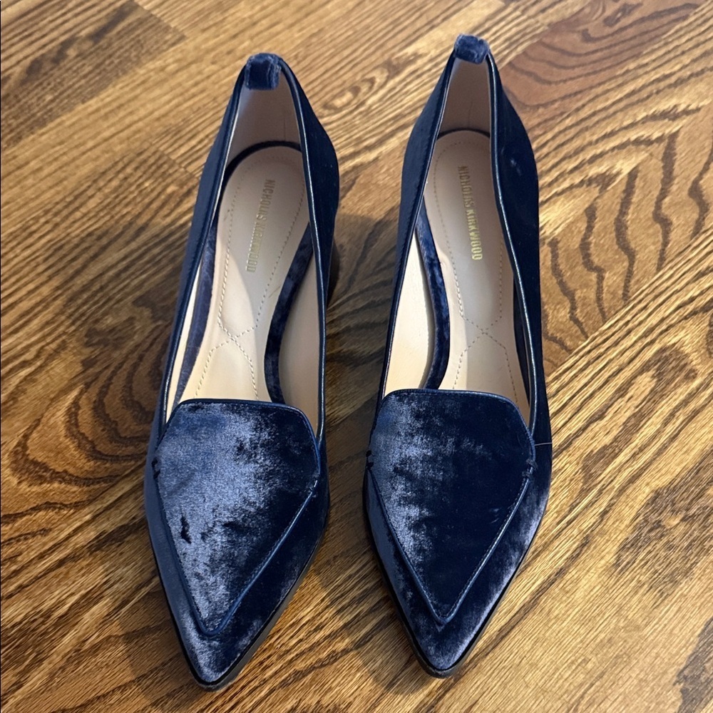Nicholas Kirkwood Navy Velvet Pointed-Toe Flats